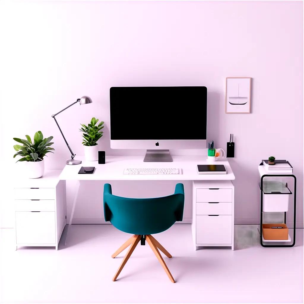 white desk with organized computer setup