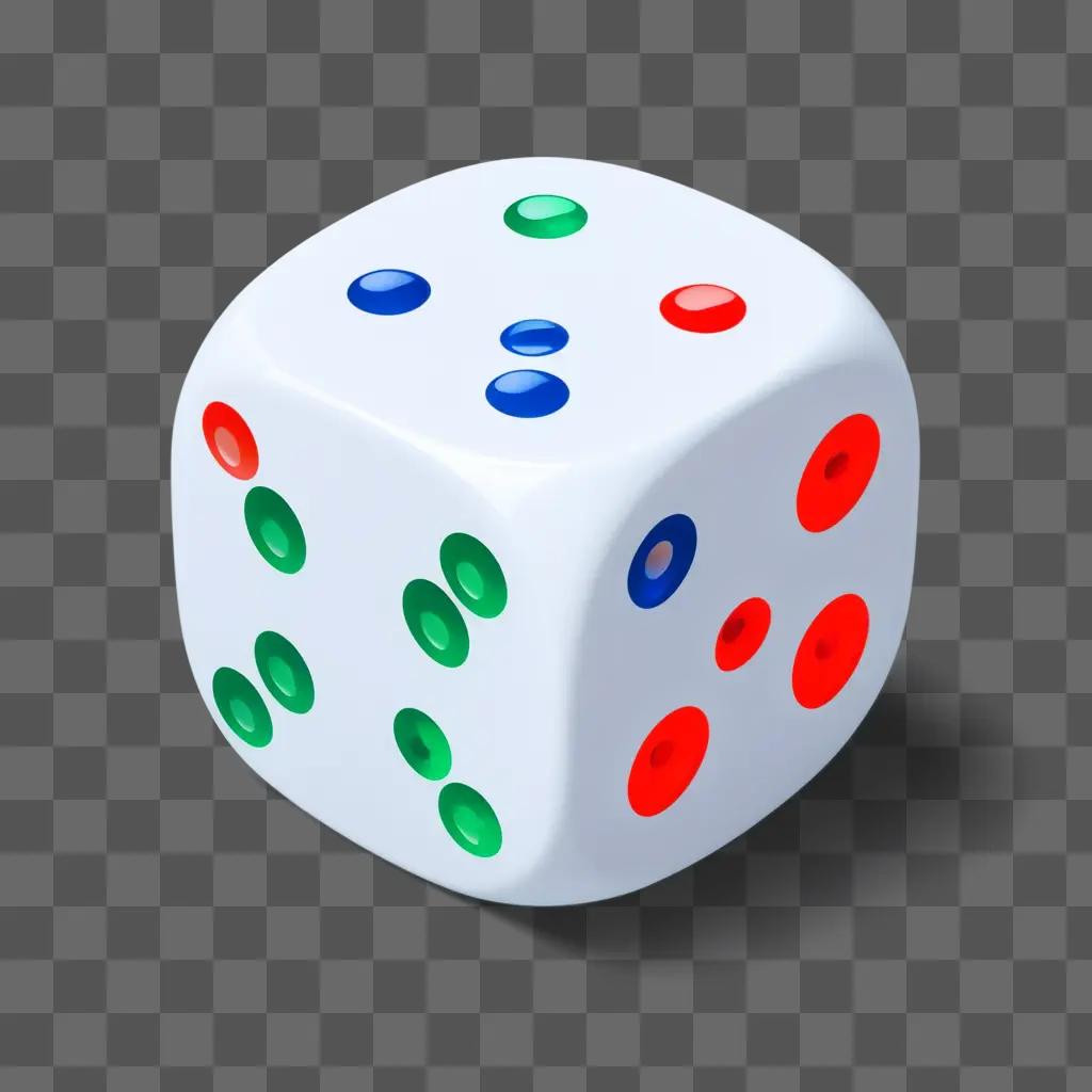 white dice with red, green, and blue dots