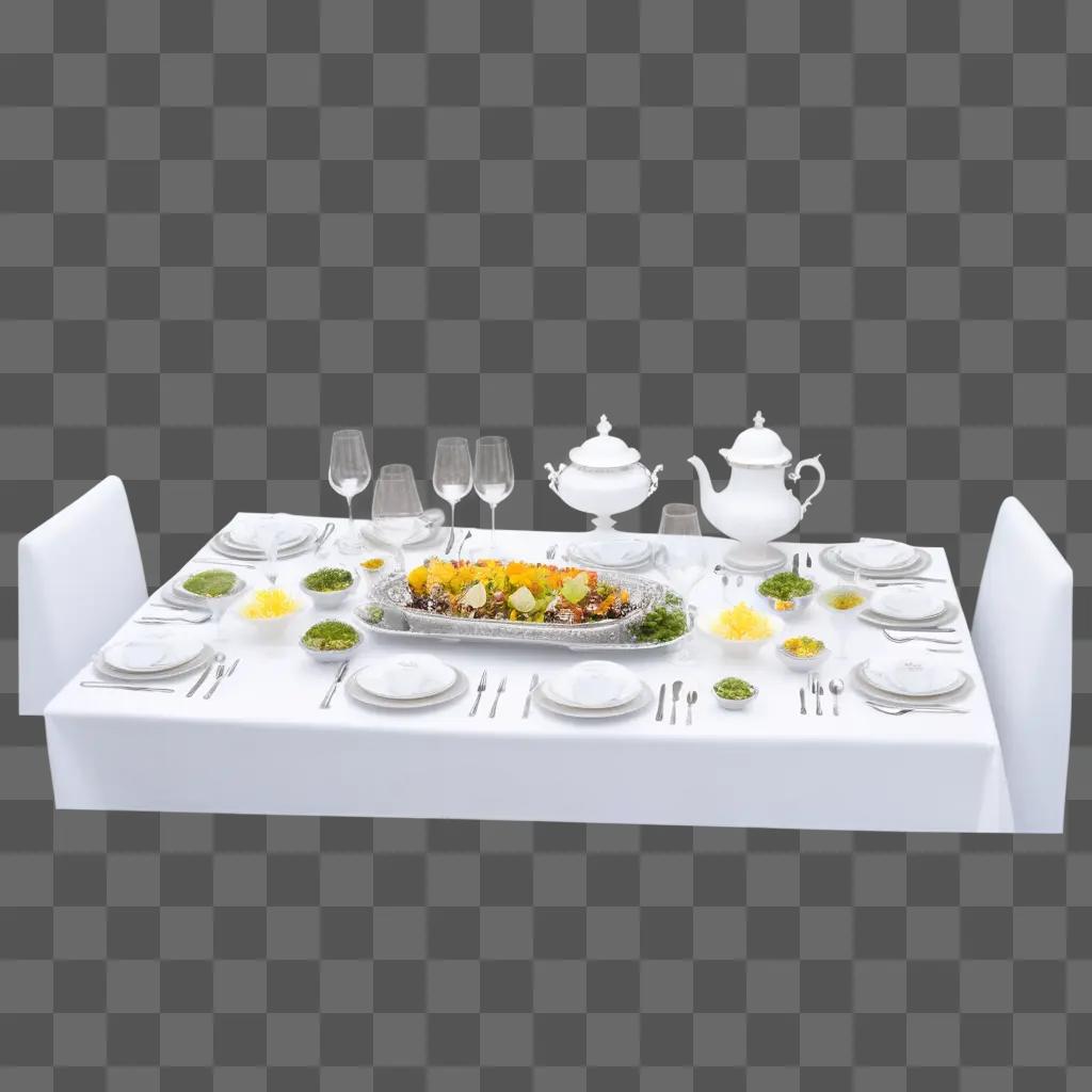 white dining table set for a dinner party