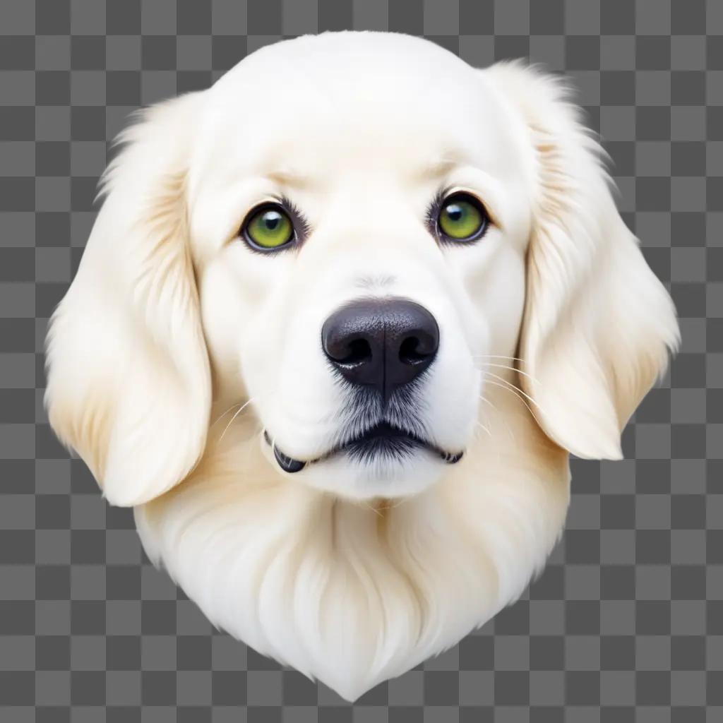 white dog head with green eyes