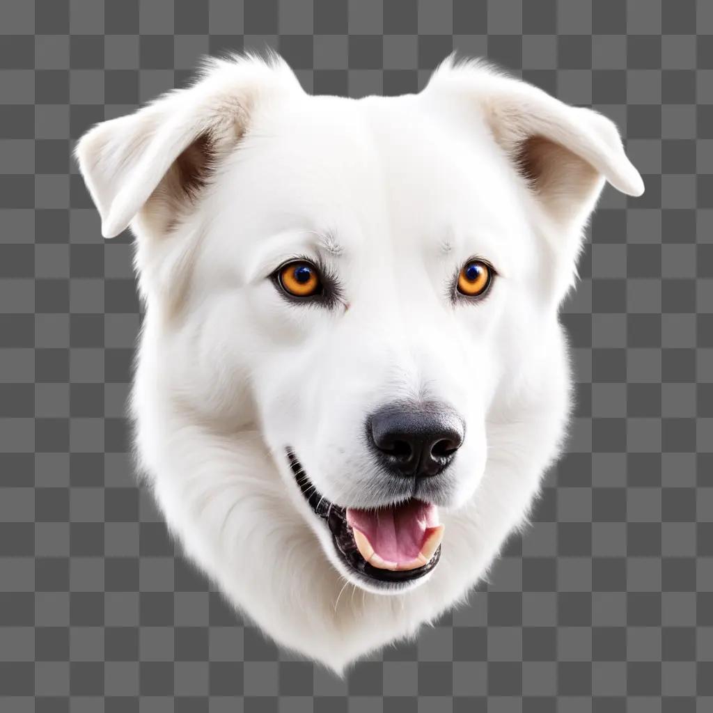 white dogs head is shown against a white background