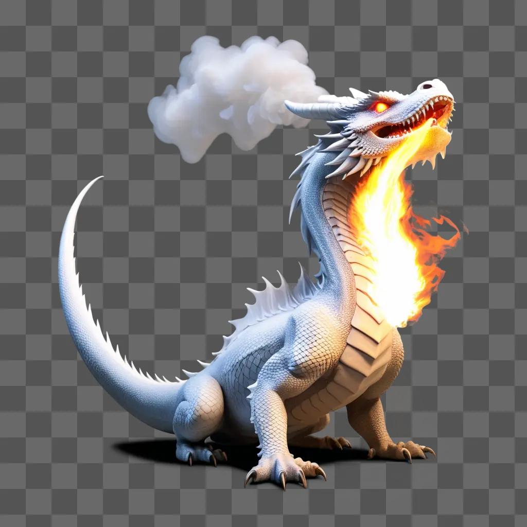 white dragon breathes fire and clouds