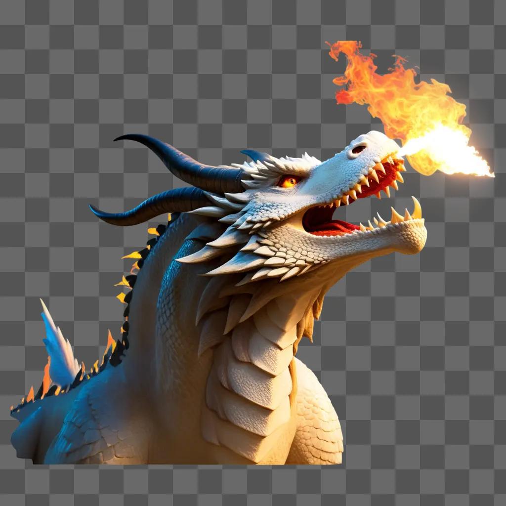 white dragon breathes fire at the camera