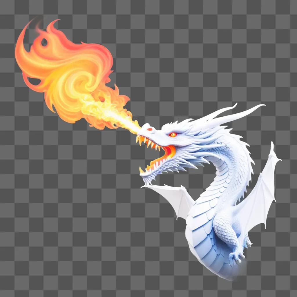 white dragon breathes fire in a realistic animation