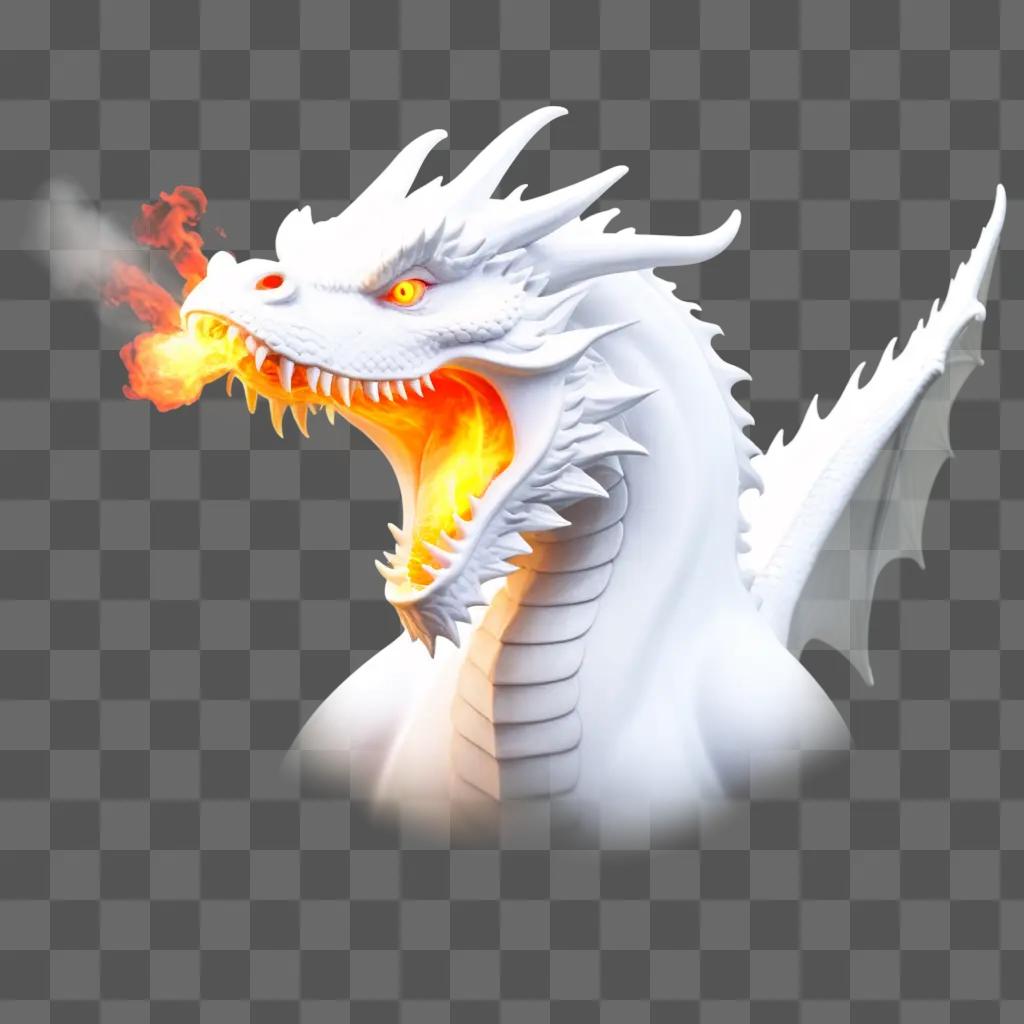 white dragon breathes fire in an abstract portrait