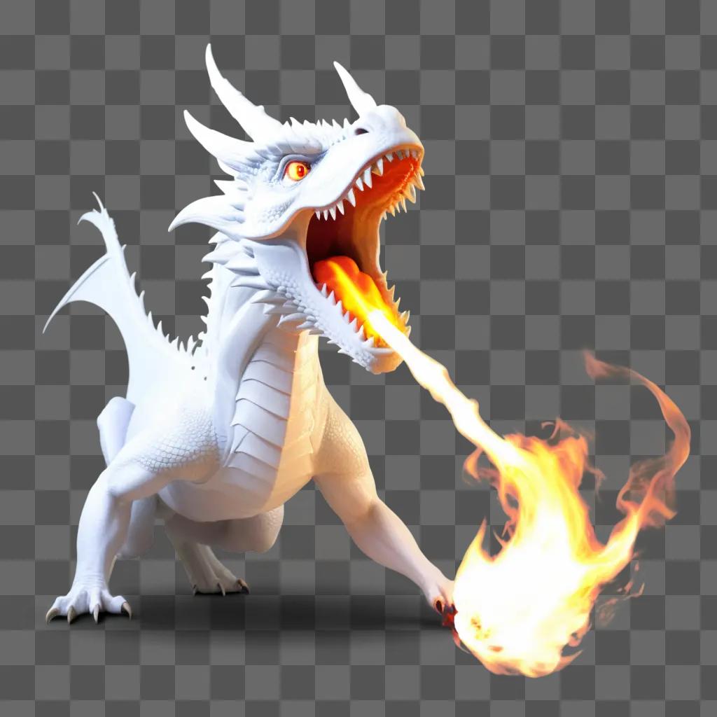 white dragon breathes fire in the air