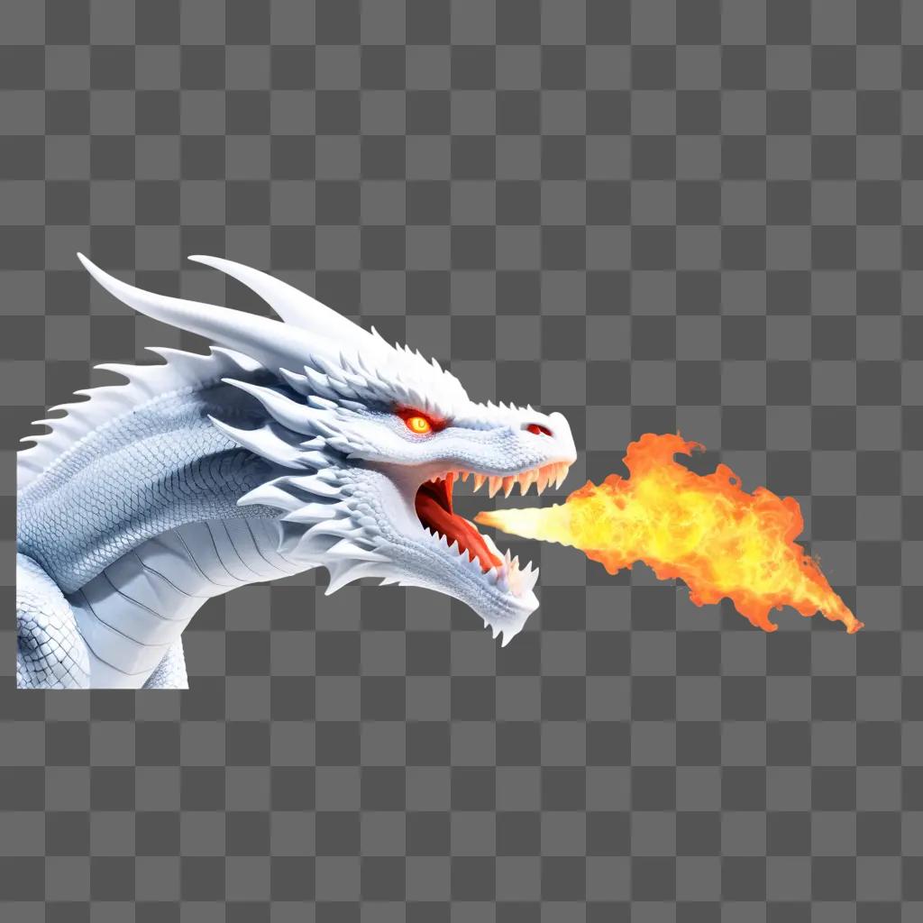 white dragon breathes fire with glowing eyes