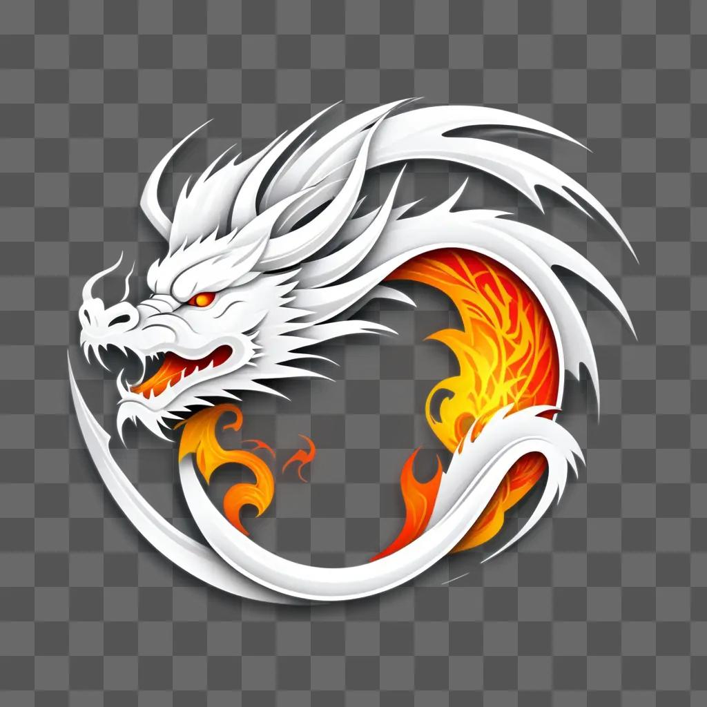 white dragon logo with orange flames