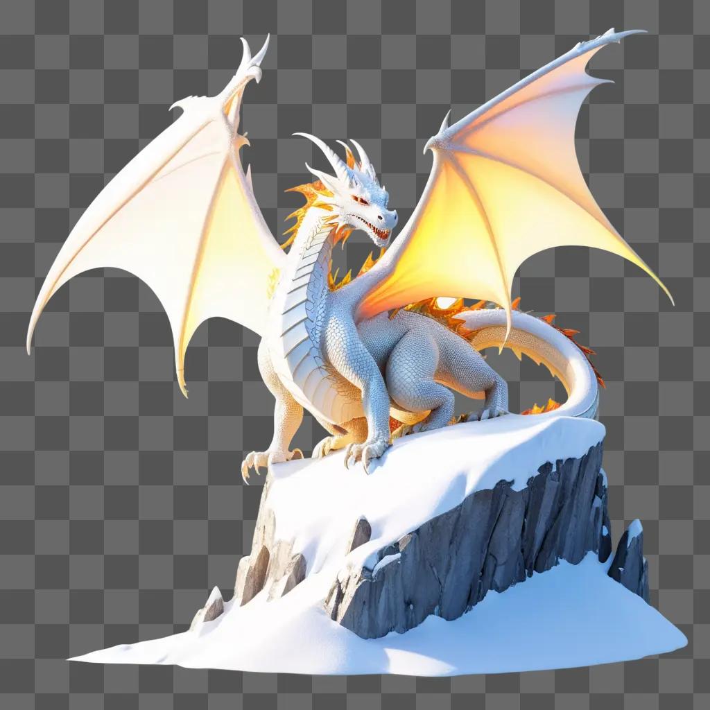 white dragon on a rock with snow