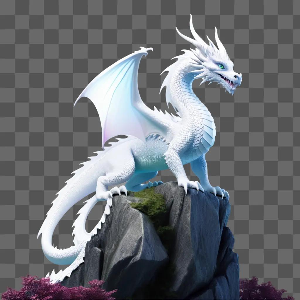 white dragon with a glowing tail sits on a rock