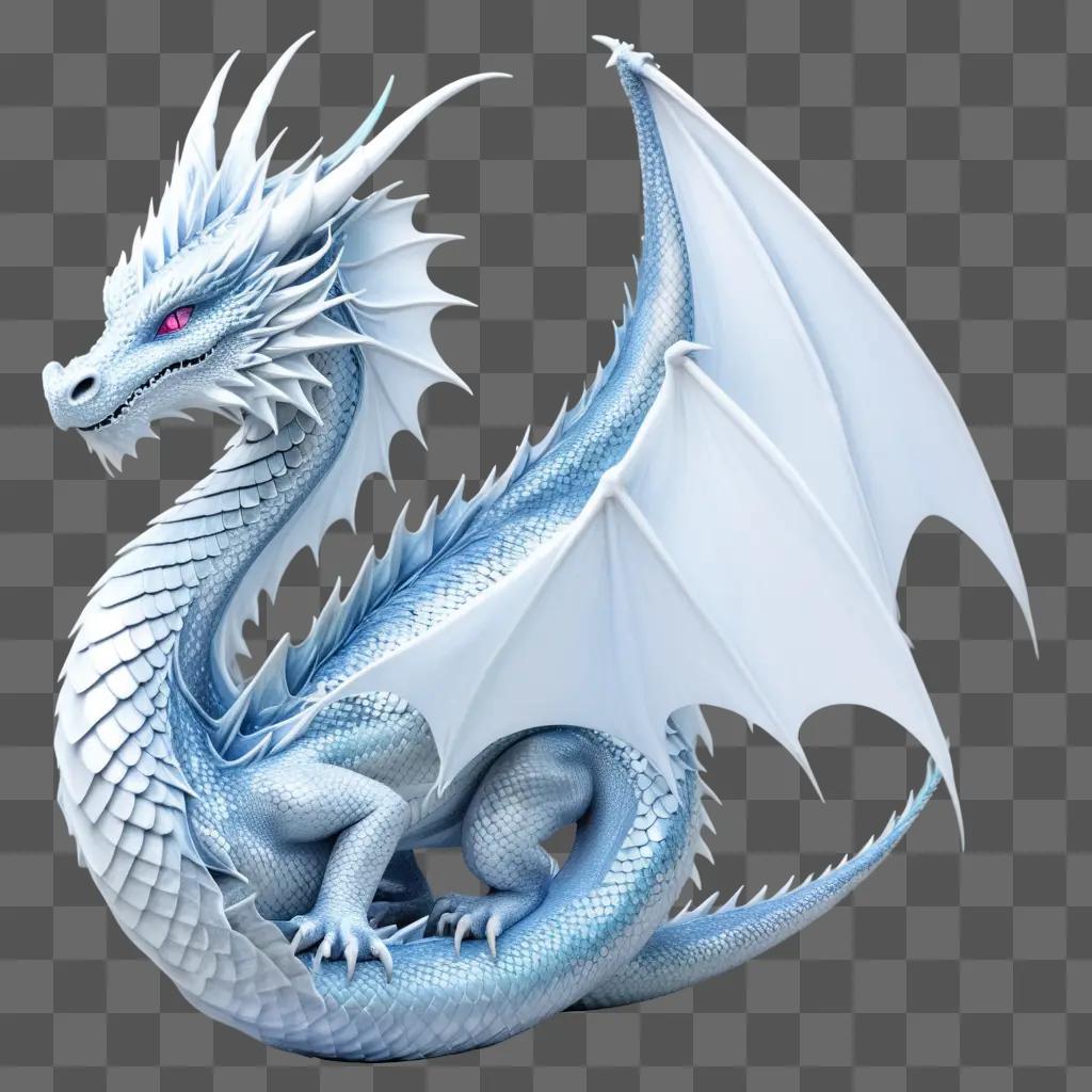 white dragon with blue scales and pink eyes