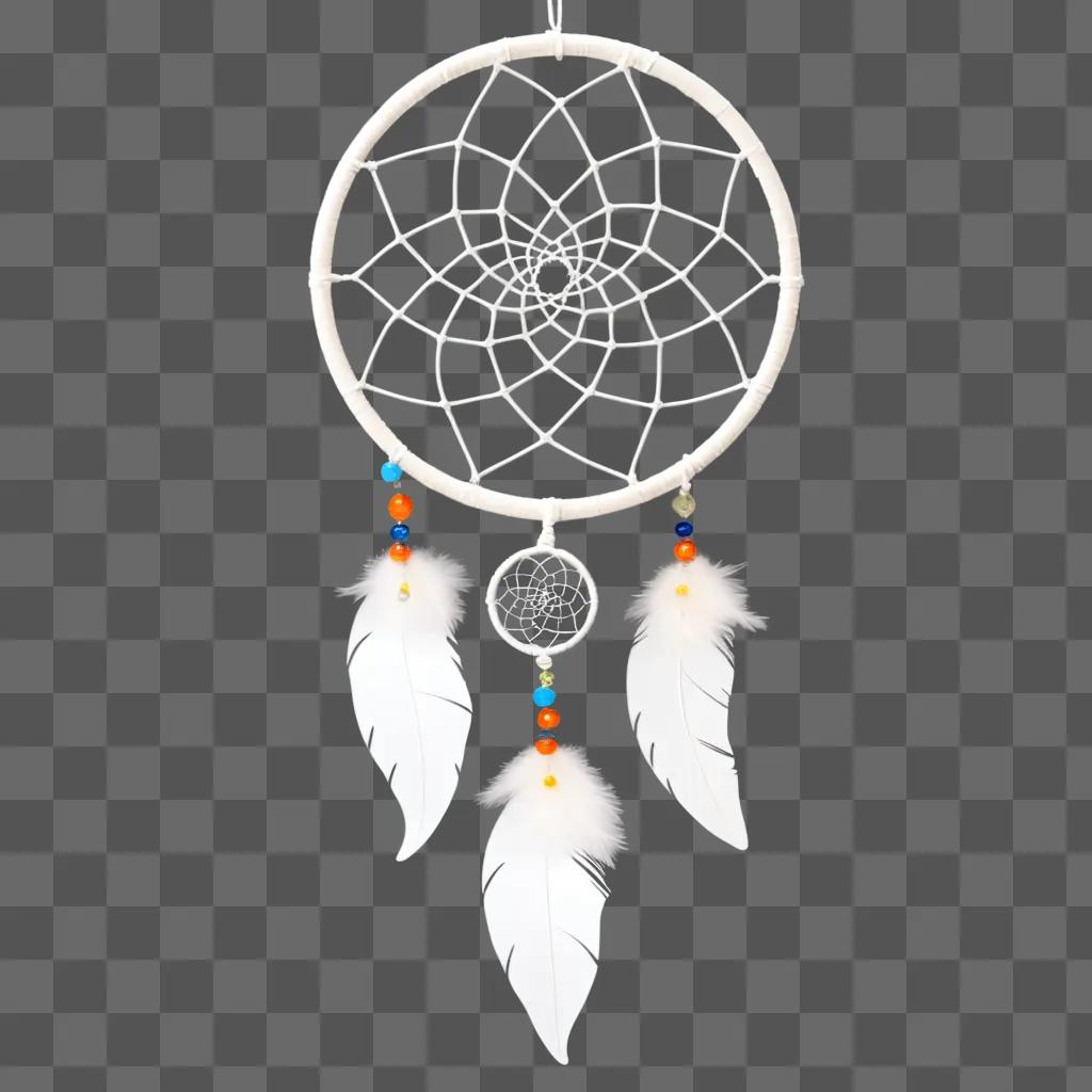 white dream catcher with colorful feathers