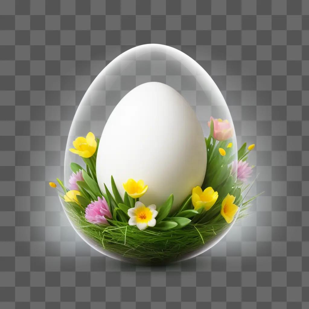 white egg in a transparent Easter display