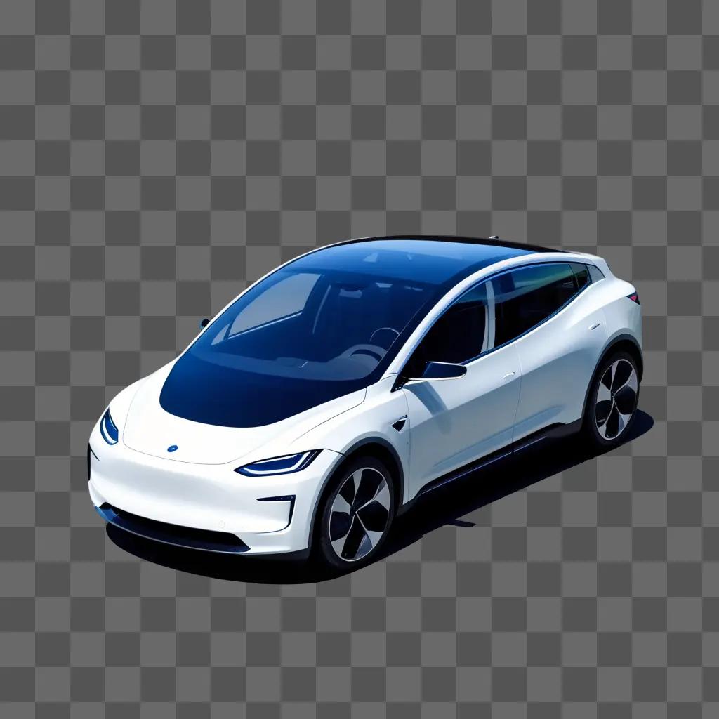 white electric car with blue headlights and a curved roof