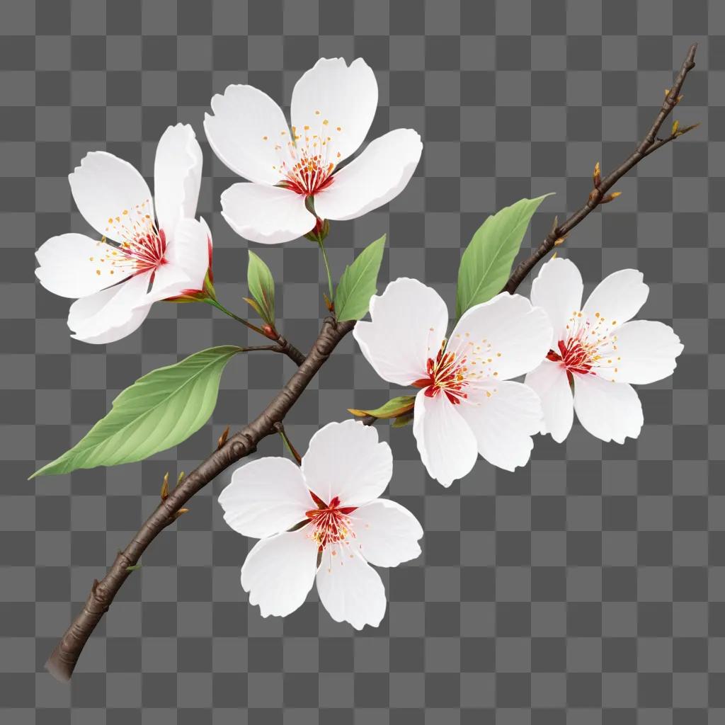 white flower on a branch with a leaf