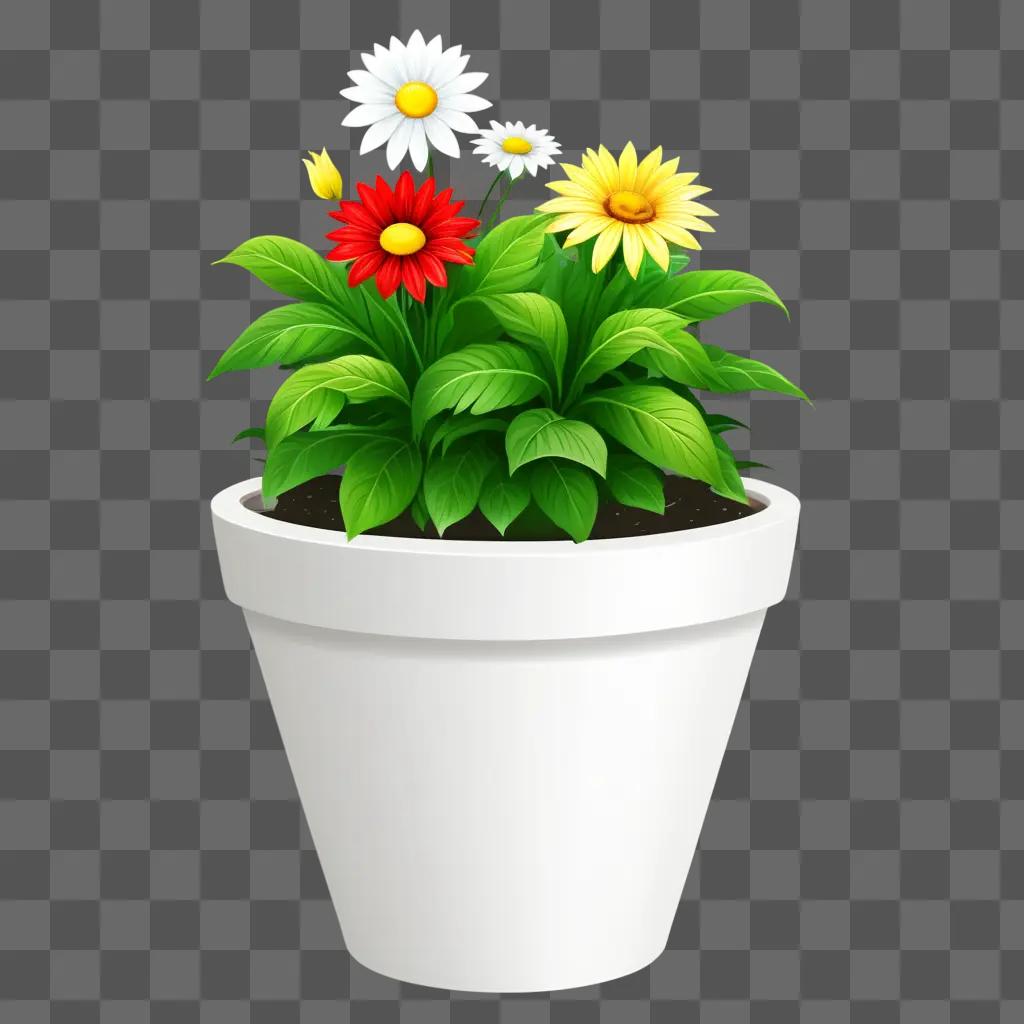 white flower pot with flowers and leaves