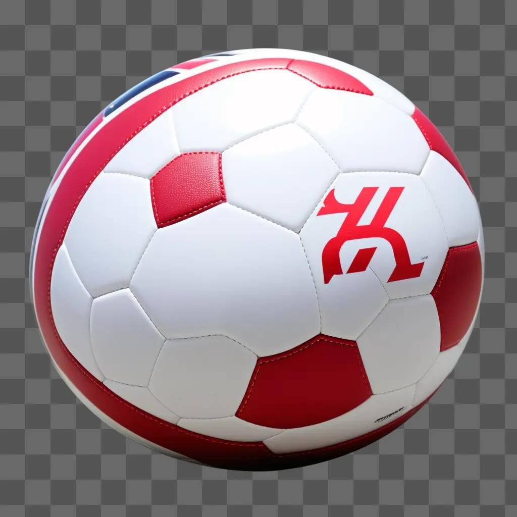 white football with a red logo in the center