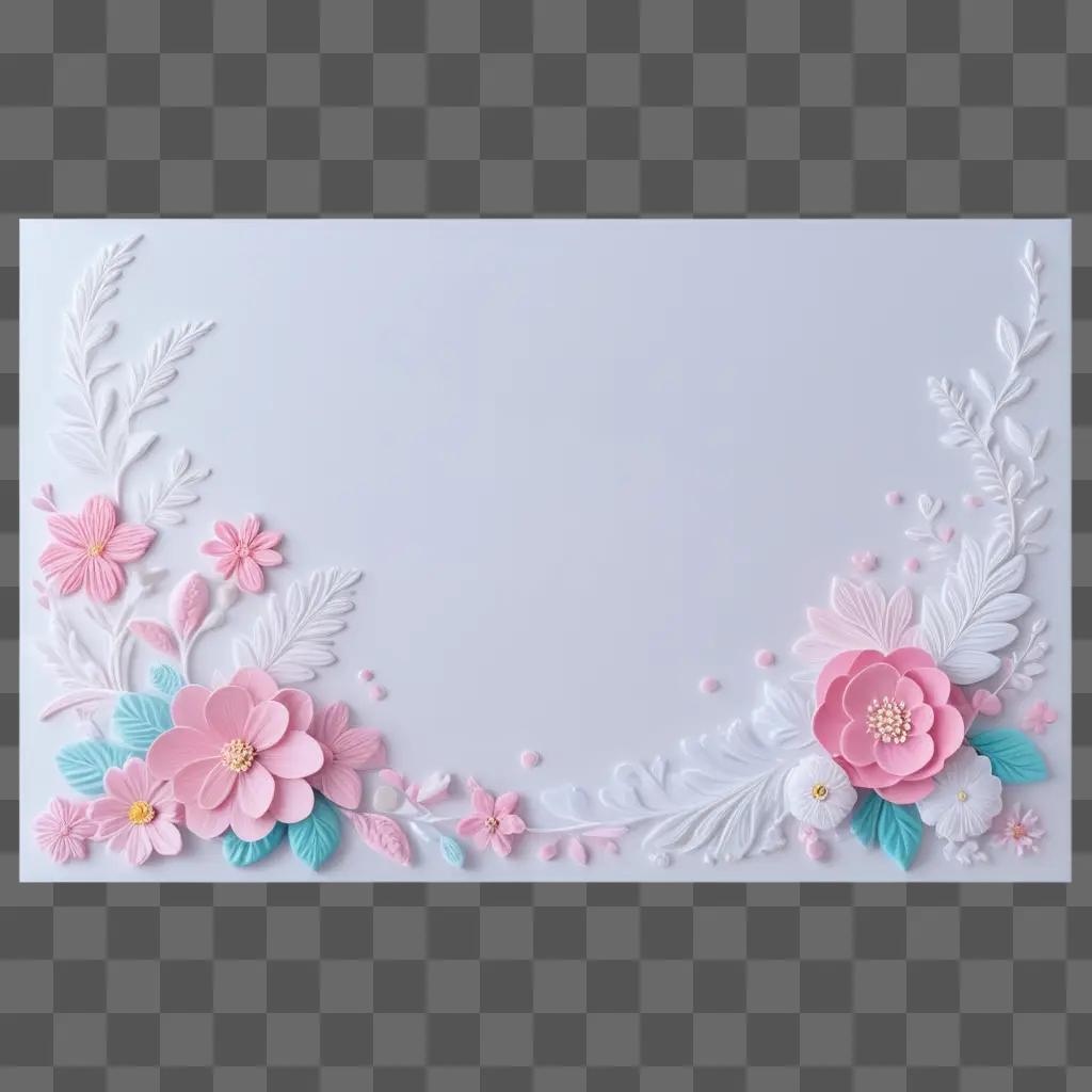 white frame with pink flowers and leaves