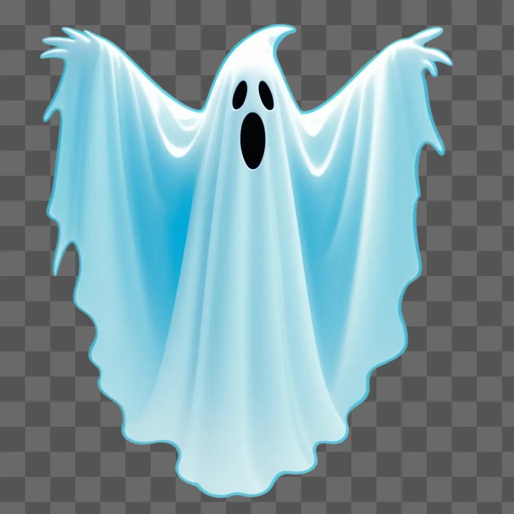 white ghost clipart hangs from a blue background