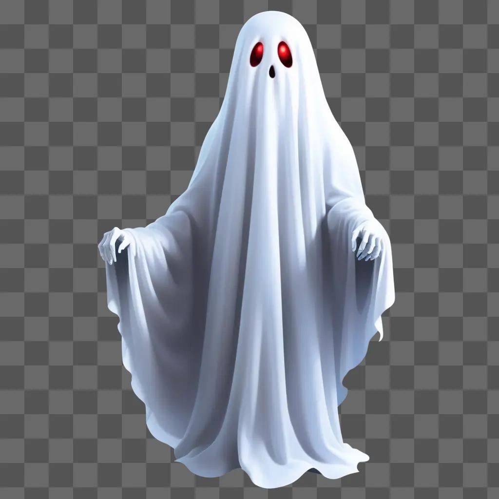 white ghost with glowing eyes is shown in a white cloth