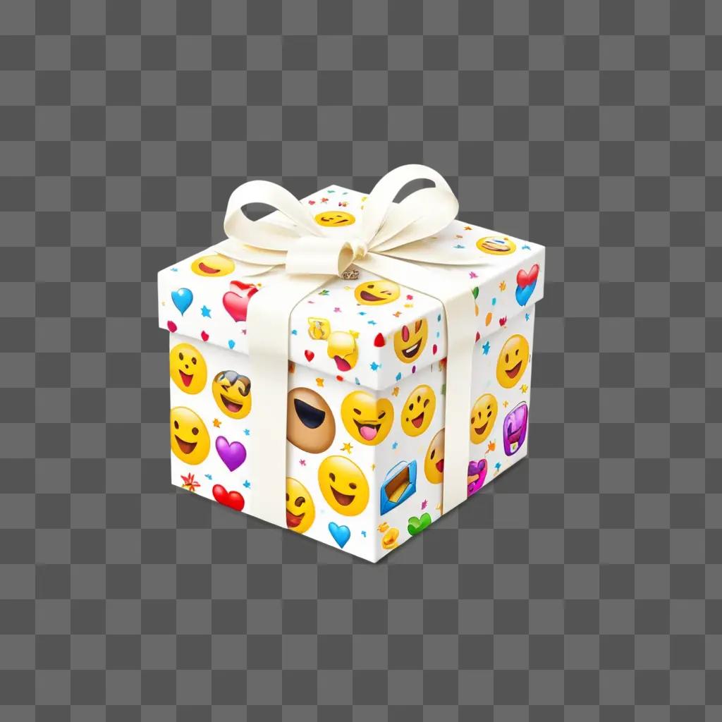 white gift wrapped in a bow with a smiling emoji on it