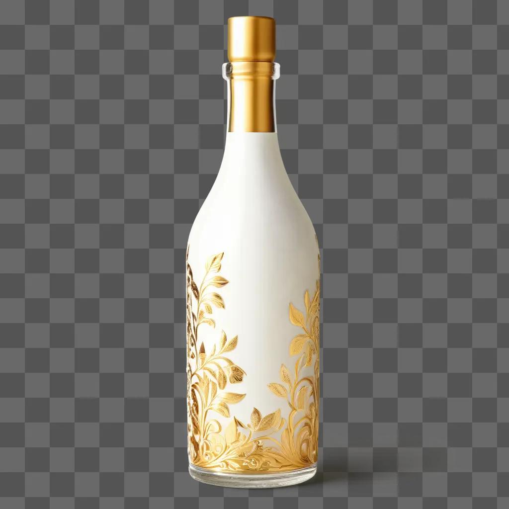 white glass bottle with gold accents