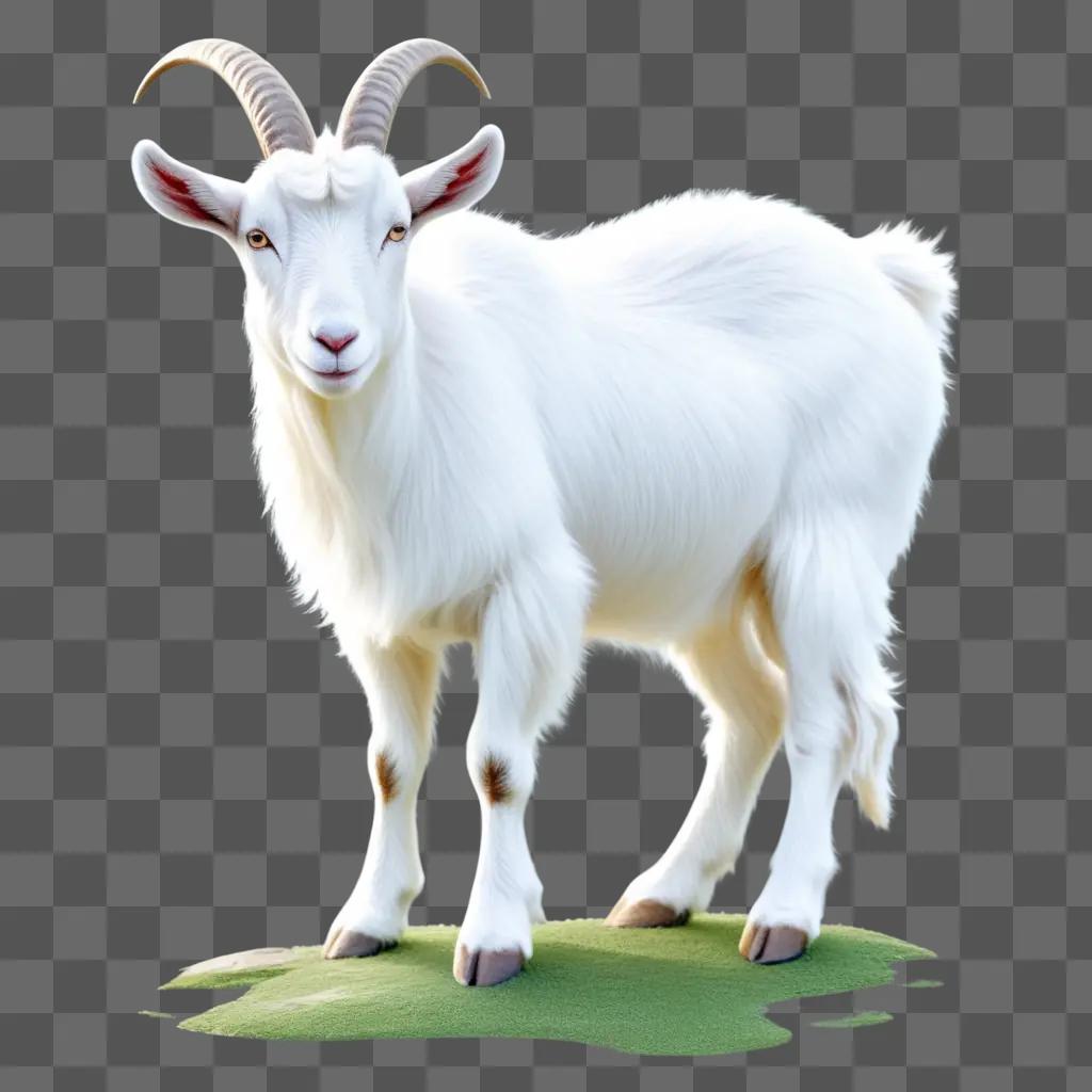 white goat standing on a grassy hill