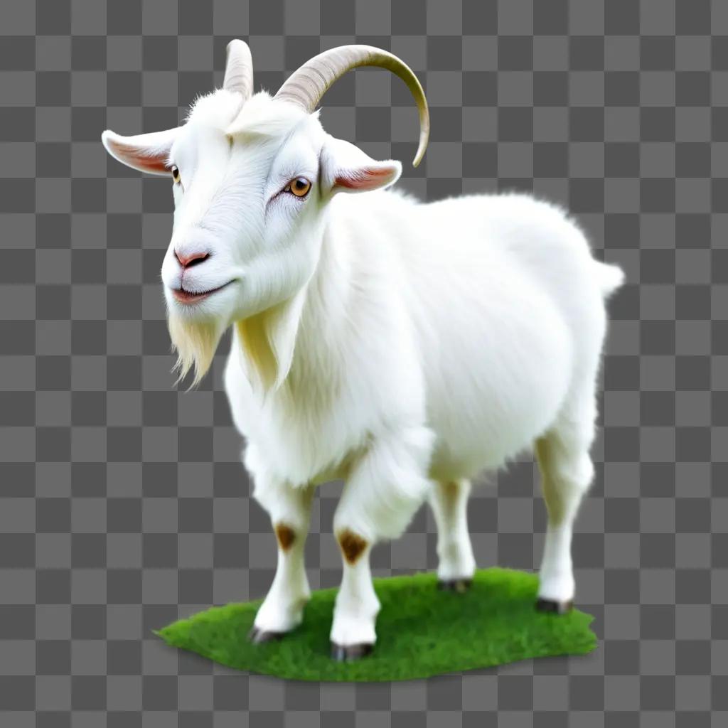 white goat with horns on a green background