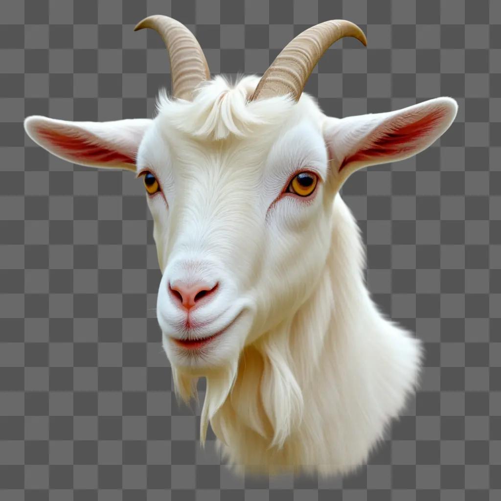 white goat with long horns and eyes