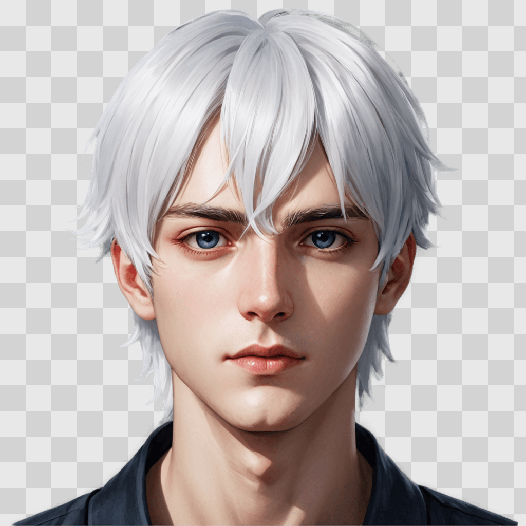 white hair anime boy A man with blue eyes and white hair