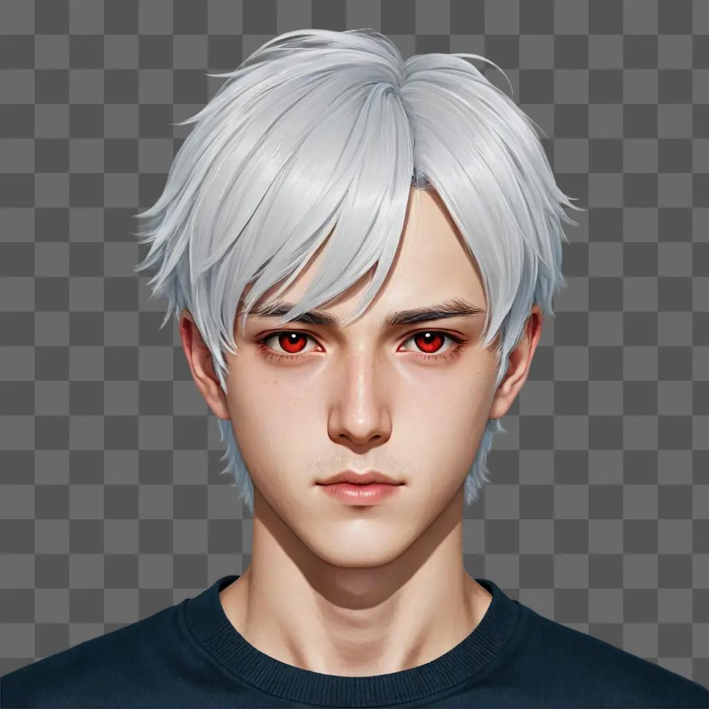 white hair anime boy A man with red eyes and white hair