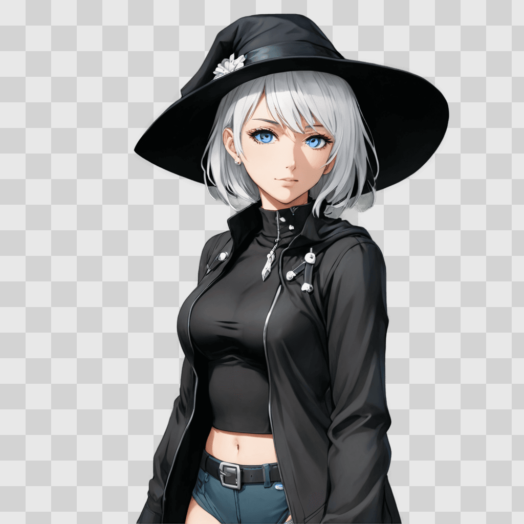 white hair anime girl An anime girl with a black hat and jacket