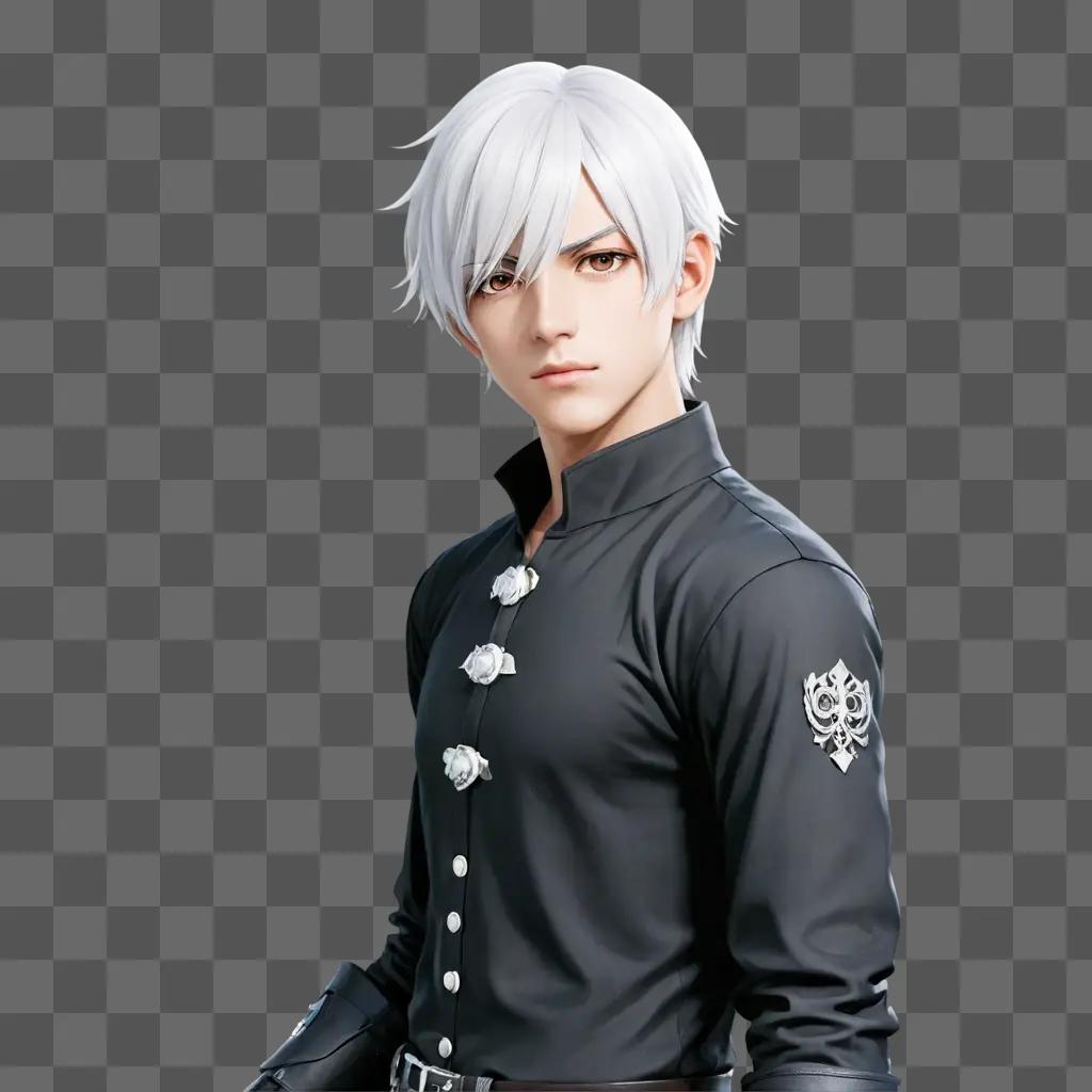 white haired anime boy A man in a black shirt and black pants with a white beard