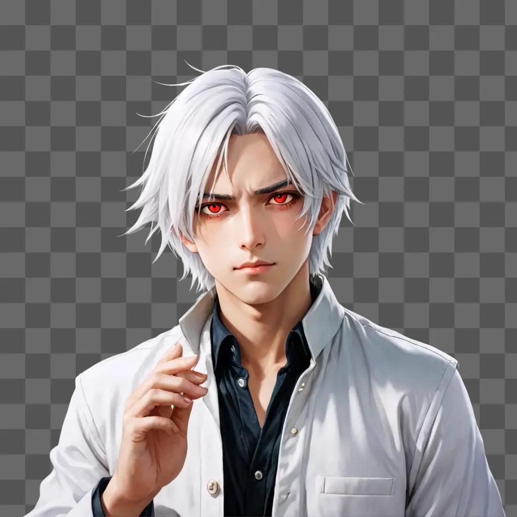 white haired anime boy A man with red eyes and white hair