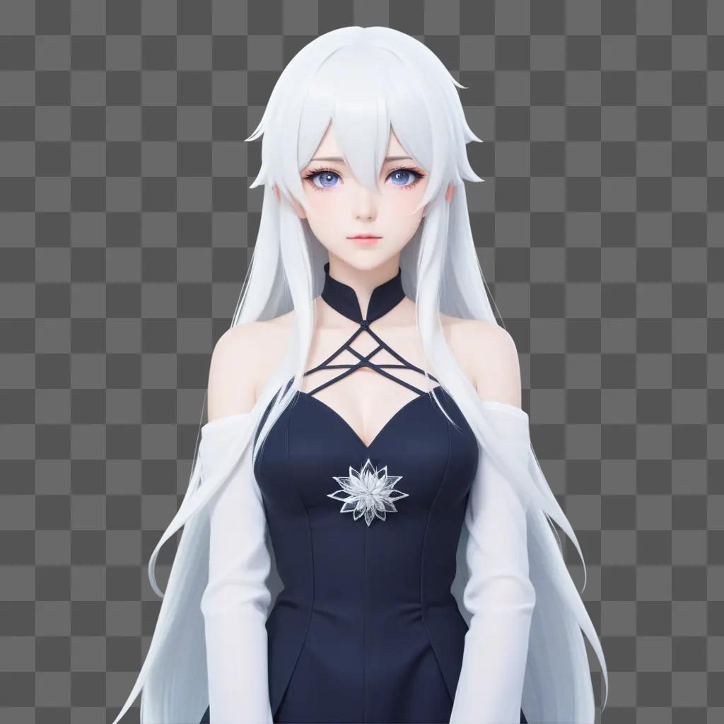 white haired anime girl wearing a black dress