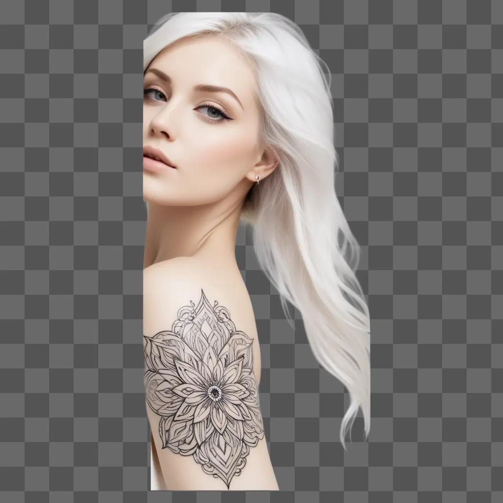 white-haired woman has a tattoo on her arm