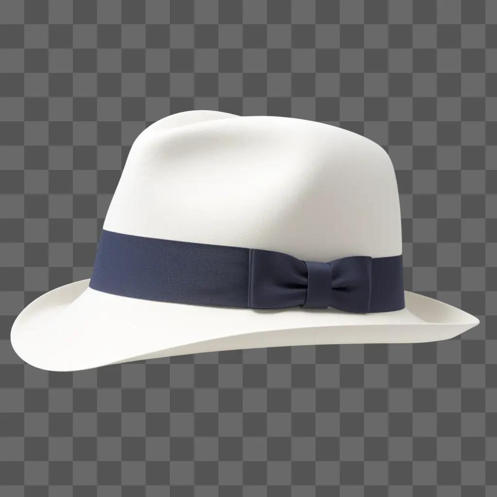 white hat with a blue bow tie