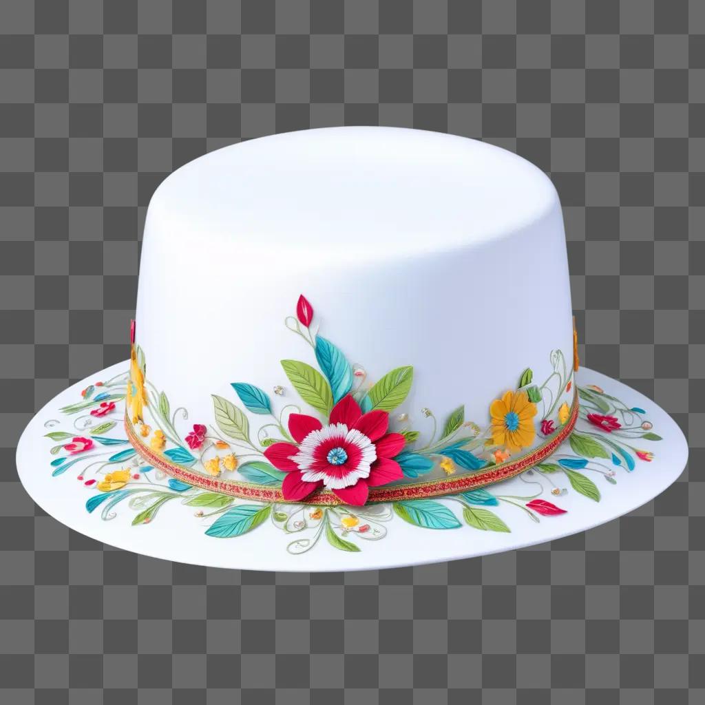 white hat with a flower design on it is transparent