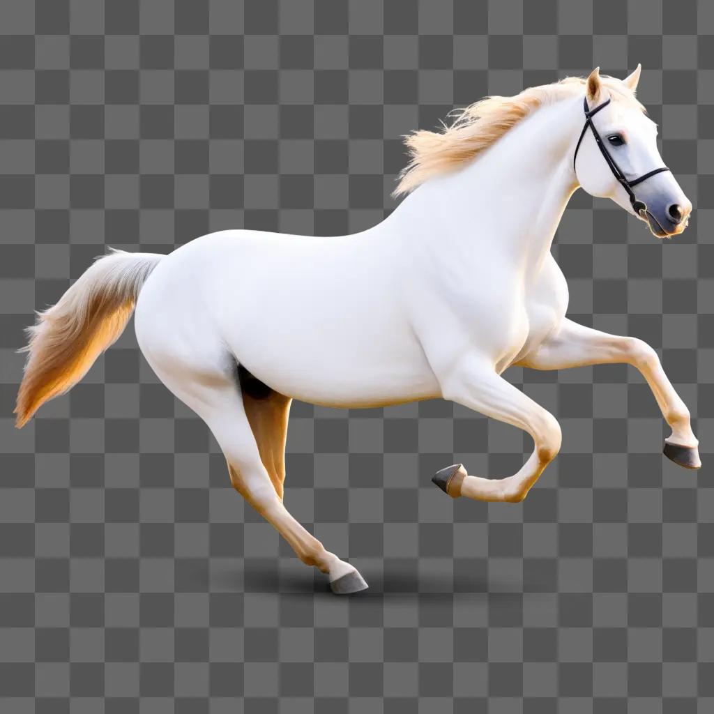 ベージュの背景に白い馬が疾走