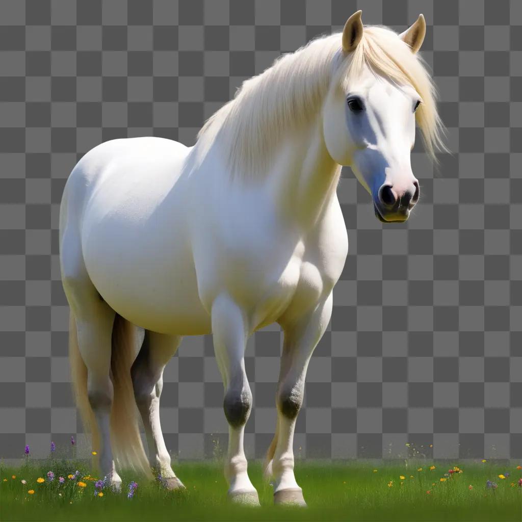 white horse standing on a grassy field