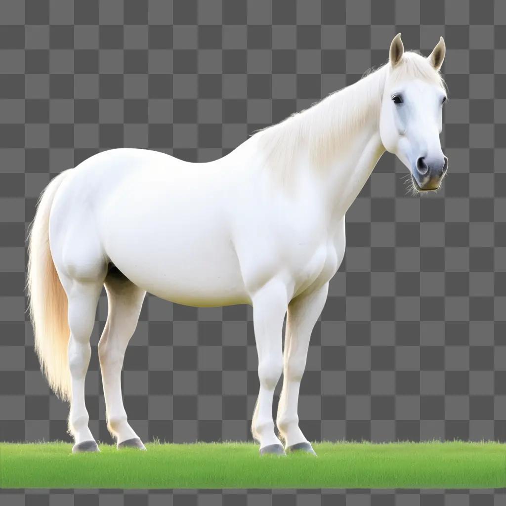 white horse standing on a green grass field