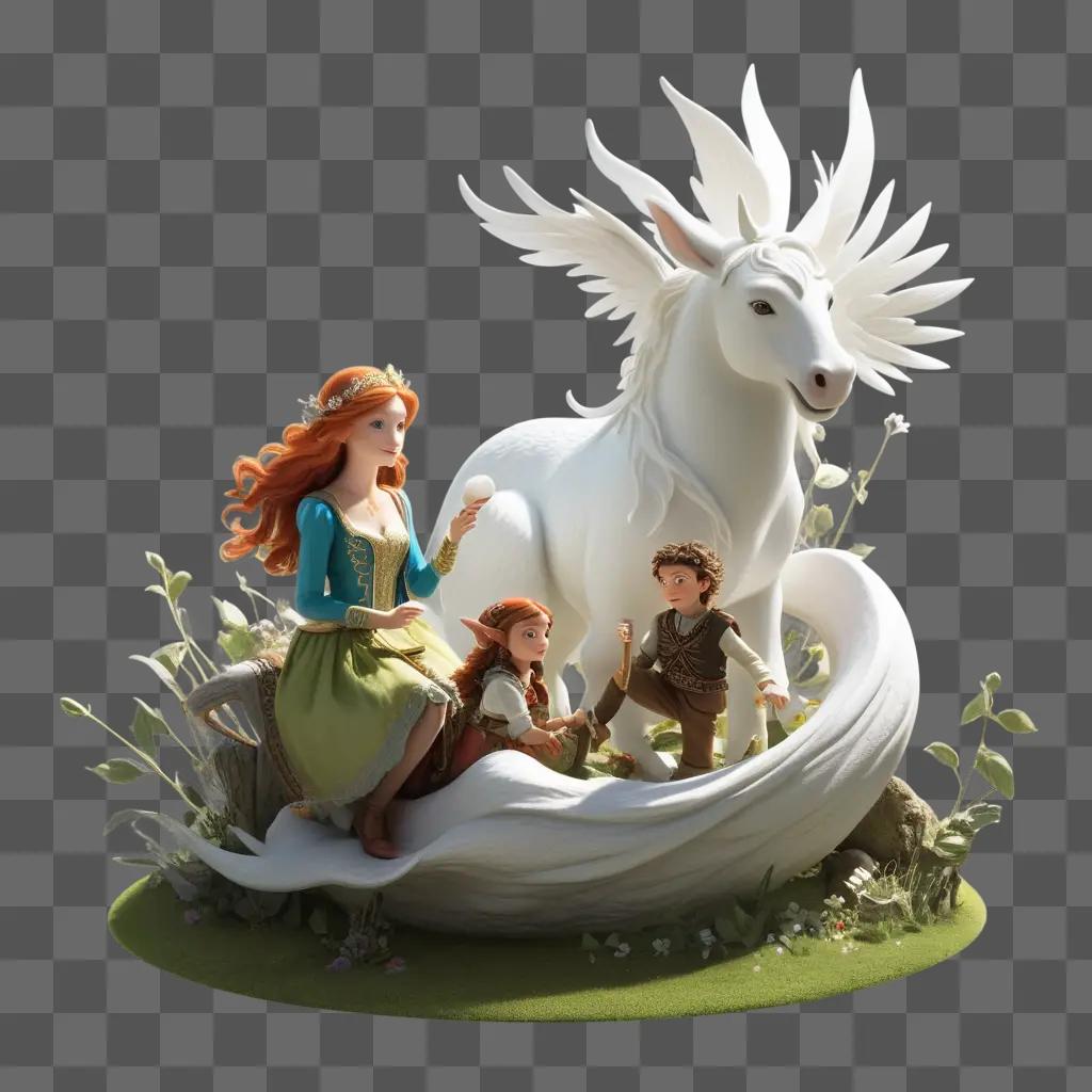 white horse with a girl and two boys on its back tells a story