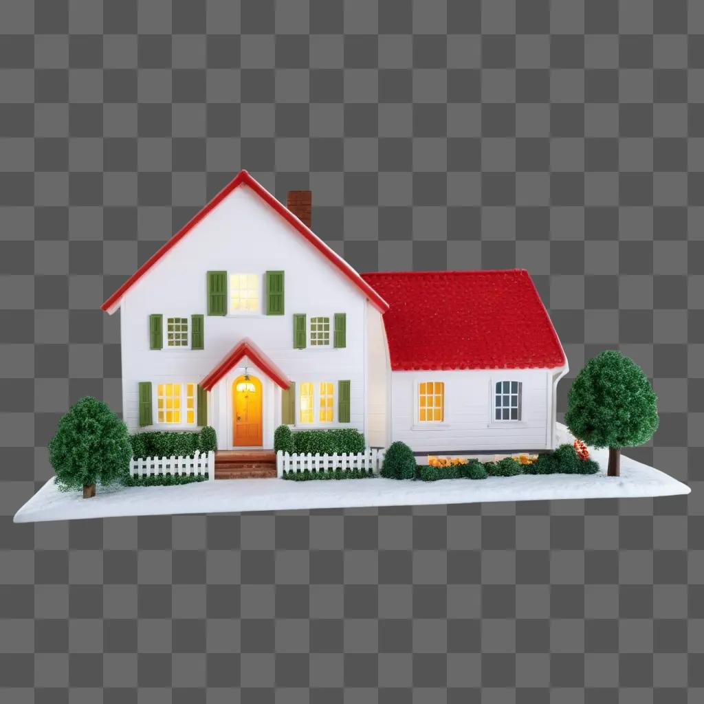 white house with a red roof and white trim