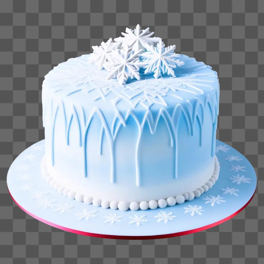 white icing cake with white snowflakes on it