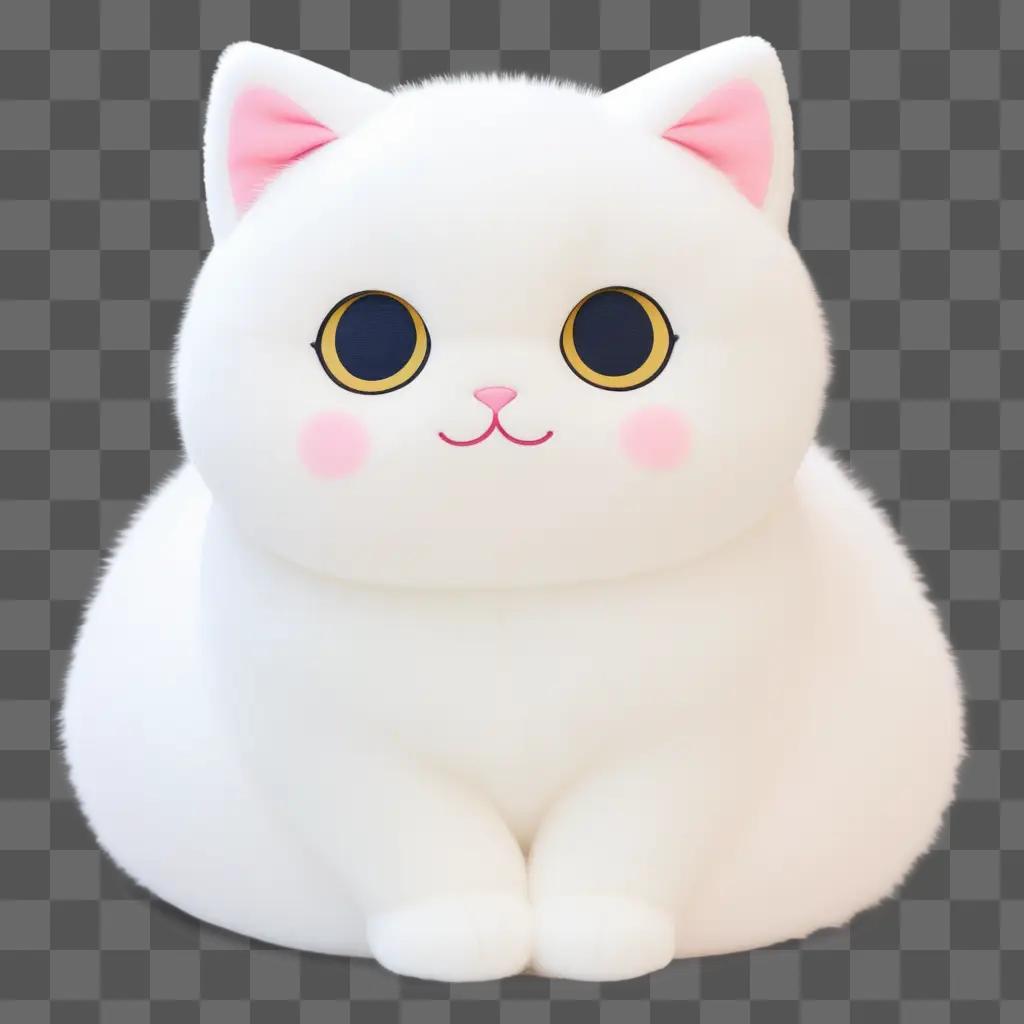 white kawaii cat toy sits on a white surface