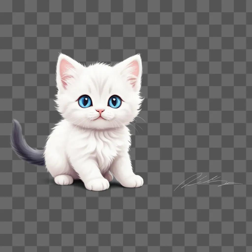 white kitten drawing with blue eyes