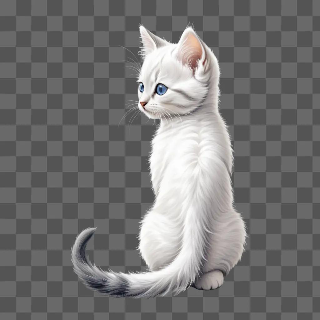 white kitten is drawn from the side