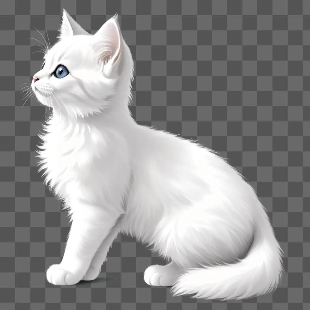 white kitten sitting on a gray side drawing