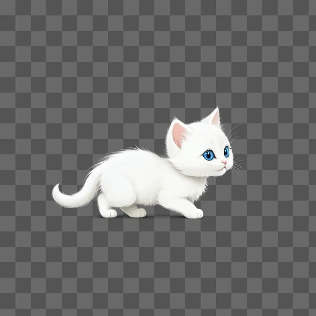 white kitten walking on a side drawing