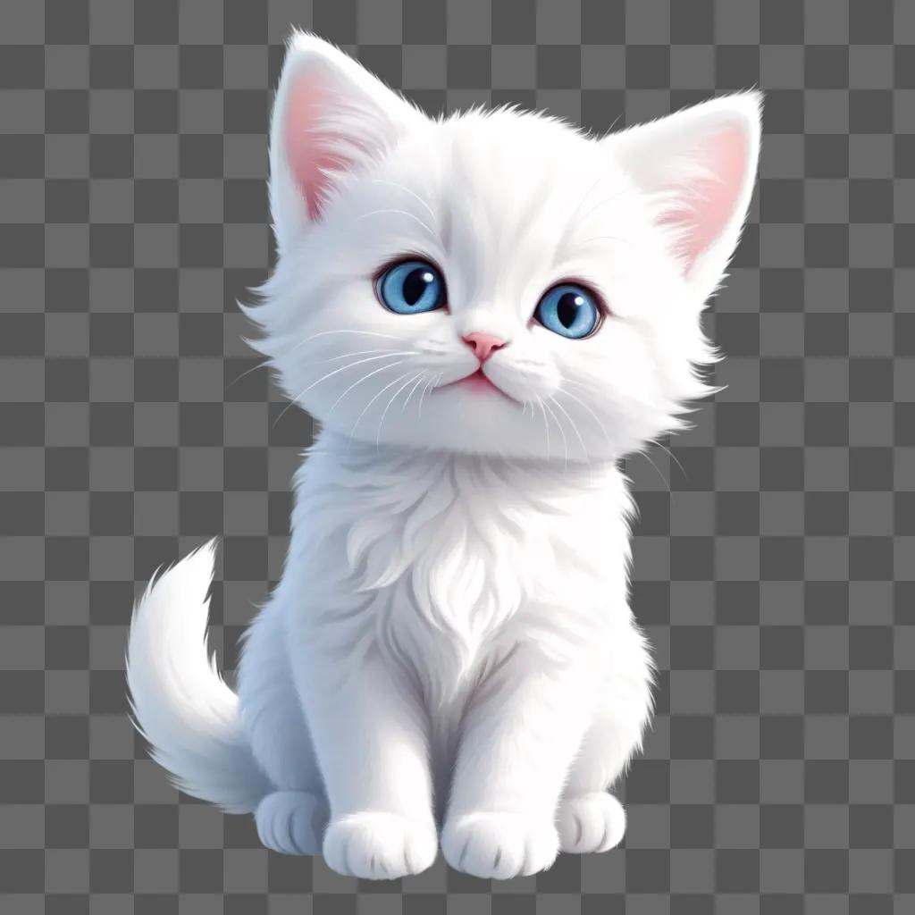 white kitten with blue eyes and fluffy tail